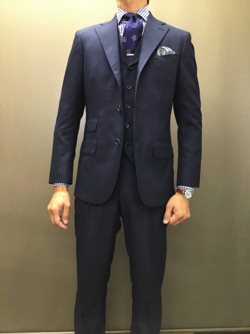 ユナイテッドアローズ　2018冬物　アルフレッド ブラウン生地　Alfred Brown チョークストライプ スーツ ジャケット　新品 アルフレッド ブラウンでスリーピース | オーダースーツは完全国内縫製