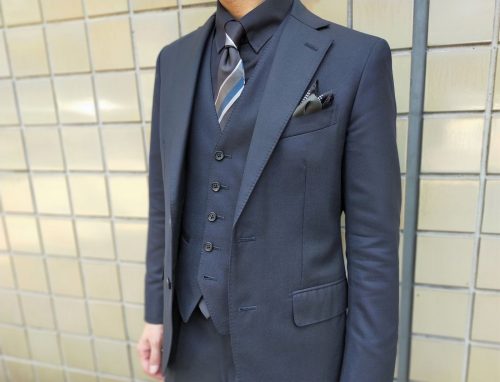 ネイビースリーピーススーツの着こなし オーダースーツは完全国内縫製のhanabishi ハナビシ
